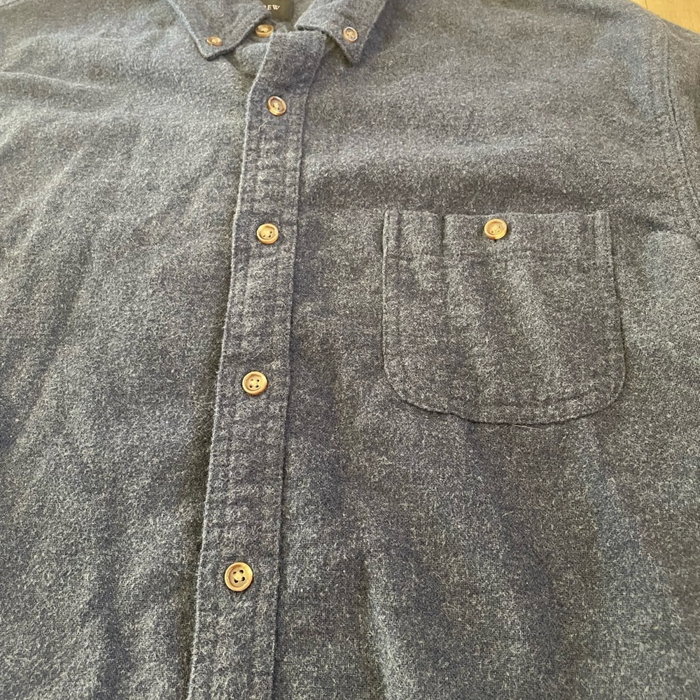 J. Crew L cotton wool blend Navy button down Shirt faux leather Elbow Patches - Picture 2 of 8